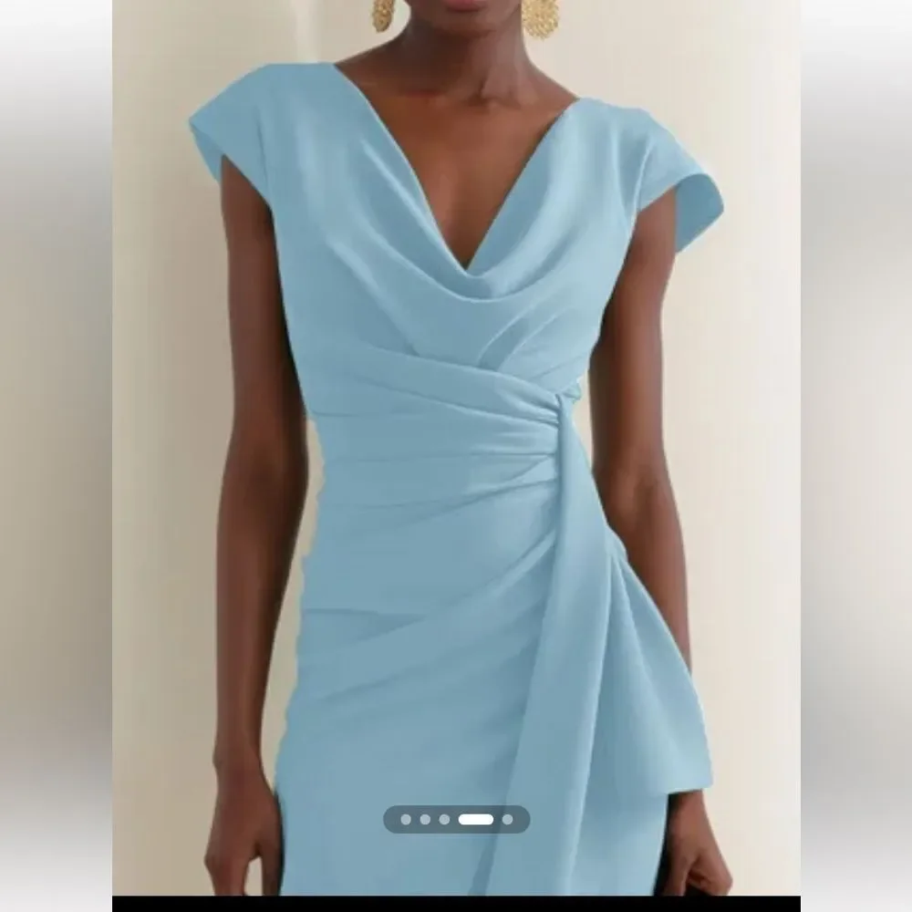 Fehaute Cowl Neck Ruched Cap Sleeve Sheath Midi Dress • Size 6 • - Picture 3 of 12